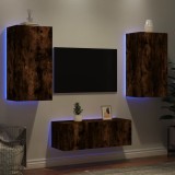 VidaXL Unități de perete TV cu LED-uri, 4 piese, stejar fumuriu, lemn