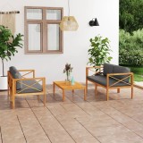 Cumpara ieftin Set mobilier grădină cu perne, 3 piese, lemn masiv de tec
