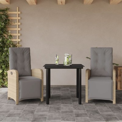 Set bistro cu perne, 3 piese, bej, poliratan foto
