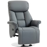 HOMCOM Fotoliu Relax Rotativ 360&deg;, Reclinabil 130&deg;, Gri, Poliuretan Sintetic, Suport Picioare Reglabil