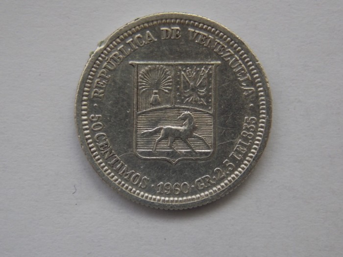 50 CENTIMOS 1960 VENEZUELA-argint