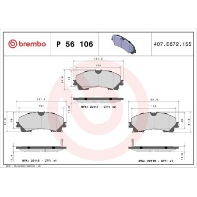 Placute frana Infiniti Q50 04.13-, Q60 Coupe 09.16-, Qx50 2 11.17-; Nissan X-Trail 3 (T32 T32r T32rr) 10.13-; Renault Koleos 2 (Hc) 04.16-, Fata, BRE foto