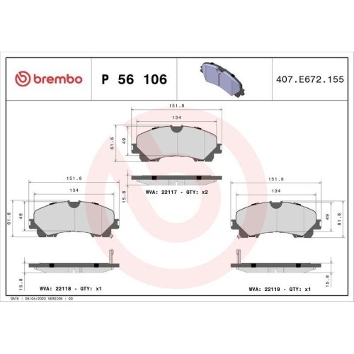Placute frana Infiniti Q50 04.13-, Q60 Coupe 09.16-, Qx50 2 11.17-; Nissan X-Trail 3 (T32 T32r T32rr) 10.13-; Renault Koleos 2 (Hc) 04.16-, Fata, BRE