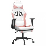 Cumpara ieftin Scaun de gaming cu suport picioare, alb/roz, piele ecologica