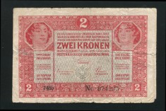 q417 UNGARIA AUSTRIA BANCNOTA DE 2 korona coroane 1917 serie peste 7000 RARA F