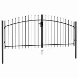VidaXL Poartă de gard cu ușă dublă v&acirc;rf ascuțit negru 3x1,25 m oțel