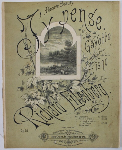 J &#039;Y PENSE , GAVOTTE POUR PIANO par RICHARD EILENBERG , SFARSITUL SEC. XIX, PARTITURA