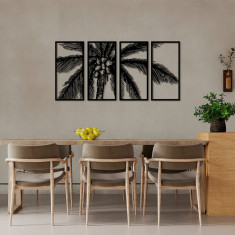 Decoratiune de perete, Coconut Tree, Metal, 34 x 70 cm, 4 piese, Negru