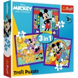 PUZZLE TREFL 3IN1 MICKEY MOUSE SI PRIETENII MICKEY SI ECHIPA LUI VESELA