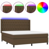 Cumpara ieftin Pat cu arcuri, saltea si LED, maro inchis, 180x200 cm, textil