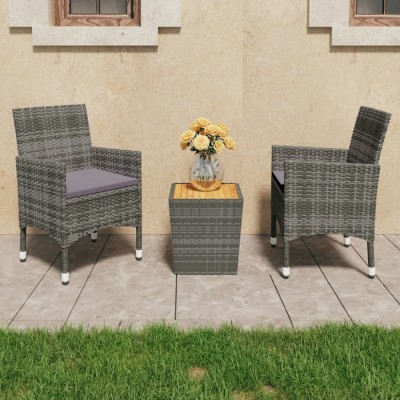 vidaXL Set mobilier grădină, 3 piese, gri, poliratan și lemn acacia 3058363 foto
