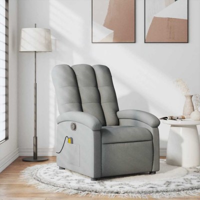 vidaXL Fotoliu de masaj rabatabil, gri deschis, textil foto