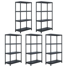 vidaXL Rafturi de depozitare, 5 buc. negru, 60 x 30 x 138 cm plastic