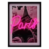 Tablou Decorativ cu Lumina LED Neon, Model Paris, 30x40cm, Roz, CMCLASS