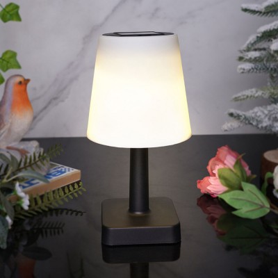 Lampă Solară de Masă, 12x23 cm, Abajur Alb, Bază Neagră, Plastic foto