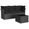 Set mobilier de gradina cu perne, 4 piese, negru, poliratan