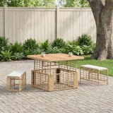 vidaXL Set de masă pentru grădină cu pernă 3 pcs Natur și Alb 42026757
