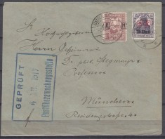 ROMANIA 1917/1918 POSTA GERMANA 15 BANI SUPRATIPAR MVIR CU LITERE LATINE IN CHENAR+EROARE 10 BANI BRUN ROSCAT SUPRATIPAR DEPLASAT/PLIC