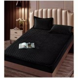 Cumpara ieftin Husa de Saltea Tip Topper cu Elastic + 2 Fete de Perna Catifea, Negru 160x200 - JO990