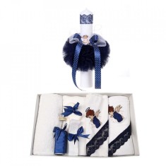 Trusou botez cu ingeras si lumanare pentru baietel, decor bleumarin, Denikos&reg;