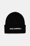 Karl Lagerfeld căciulă din amestec de l&acirc;nă K/ESSENTIAL culoarea negru, din tricot gros, A3M33159