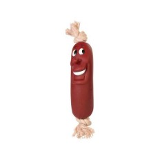 Jucarie caine- carnat din plastic pe funie, 11 cm foto