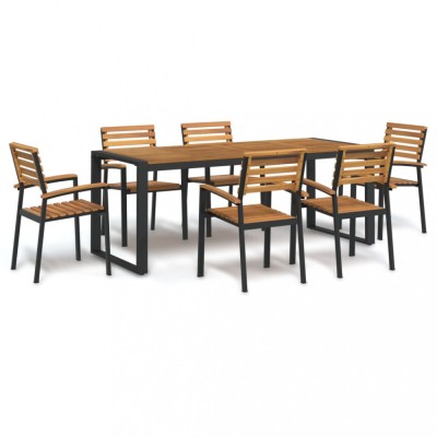 vidaXL Set mobilier de grădină, 7 piese, lemn masiv de acacia și metal foto