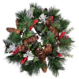 Aranjament decorativ pentru masa de Craciun, model coronita de pus lumanare cu Conuri de Brad si Fructe, 34 cm, Multicolor