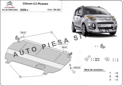 Scut metalic motor Citroen C3 Picasso fabricat incepand cu 2009 APS-05,032 foto