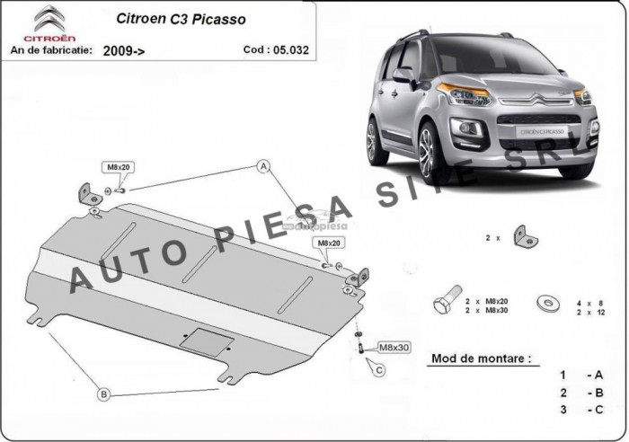 Scut metalic motor Citroen C3 Picasso fabricat incepand cu 2009 APS-05,032