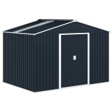 Outsunny Șopron pentru Unelte cu Acoperiș &Icirc;nclinat și Uși Glisante Duble, 277x195x192 cm, Gri &Icirc;nchis | Aosom Romania
