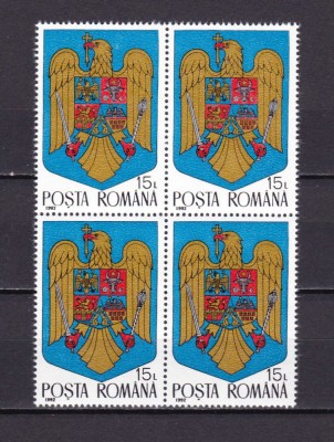 ✅RO 1992 , LP 1302 ,&amp;quot;Stema Romaniei &amp;quot; serie in bloc de 4 , MNH foto