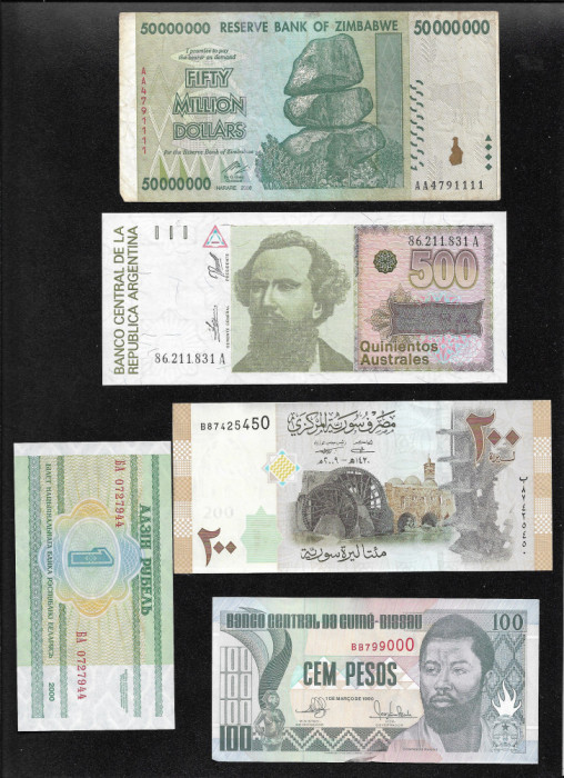 Set 5 bancnote de prin lume adunate (cele din imagini) #138