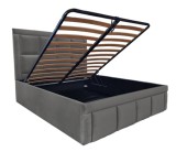 Pat tapitat Premium, 140/200 cm, grey sky 267, cu somiera metalica rabatabila si spatiu de depozitare