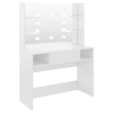 Cumpara ieftin Masa de machiaj cu lumini LED, alb lucios, 100x40x135 cm, MDF