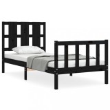 Cumpara ieftin Cadru de pat cu tablie Small Single, negru, lemn masiv