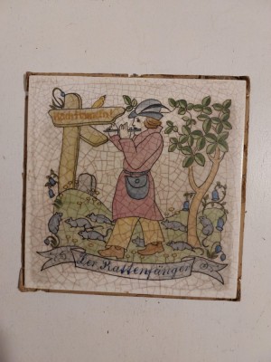 Placa ceramica pictata manual Der Rattenfanger Roesler Feinsteingut Rodach foto