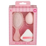 Set Beauty cu Perie de Descurcare si Bureti de Machiaj, Roz, 3 piese, CMCLASS