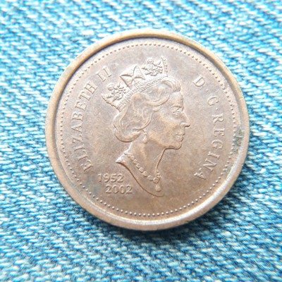 2q - 1 Cent 2002 Canada / moneda aniversara comemorativa 1952-2002 foto