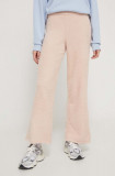 UGG pantaloni femei, culoarea bej, drept, high waist