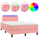 Cumpara ieftin Pat cu arcuri, cu saltea si LED, roz, 120x190 cm catifea