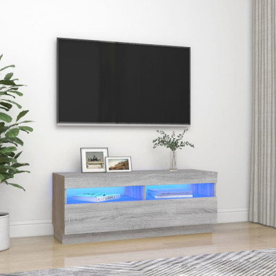 Comodă TV cu lumini LED, gri sonoma, 100x35x40 cm foto