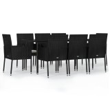 Set mobilier de gradina cu perne, 9 piese, negru, poliratan