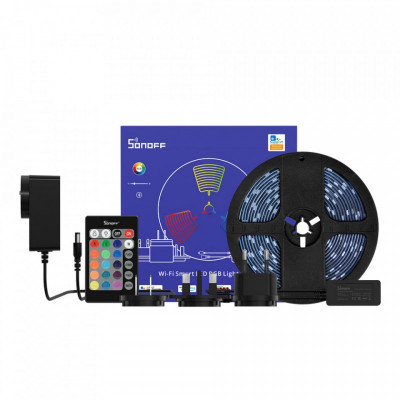 Banda LED Sonoff Wifi RGB L2, 5 m, Sincronizare Muzica, IP65, Wifi, Bluetooth, Telecomanda foto