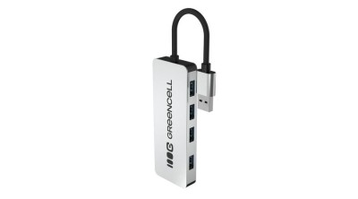 Adaptor Green Cell Basic HUB Greencell USB-A 4in1 (4&amp;times;USB 3.0) &amp;ndash; transfer rapid p&amp;acirc;nă la 5 Gb/s, carcasă din aluminiu foto