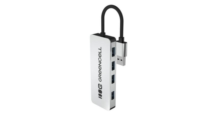 Adaptor Green Cell Basic HUB Greencell USB-A 4in1 (4&times;USB 3.0) &ndash; transfer rapid p&acirc;nă la 5 Gb/s, carcasă din aluminiu