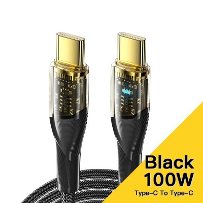 Cablu Date Incarcare USB-C la USB-C LED, Transparent, 100W, 7A, WARP Charge, 2M foto