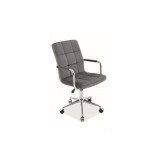 Scaun birou copii velvet SL Q022, baza cromata, inaltime reglabila, rotire 360&deg;, cu brate, 90 kg, gri