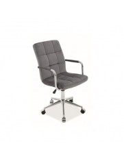 Scaun birou copii velvet SL Q022, baza cromata, inaltime reglabila, rotire 360&deg;, cu brate, 90 kg, gri