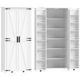 HOMCOM Bufet &icirc;nalt bucătărie, dulap de bucătărie, 2 uși cu role, 6 compartimente, 14 suporturi pe uși, rafturi reglabile, alb | Aosom Romania